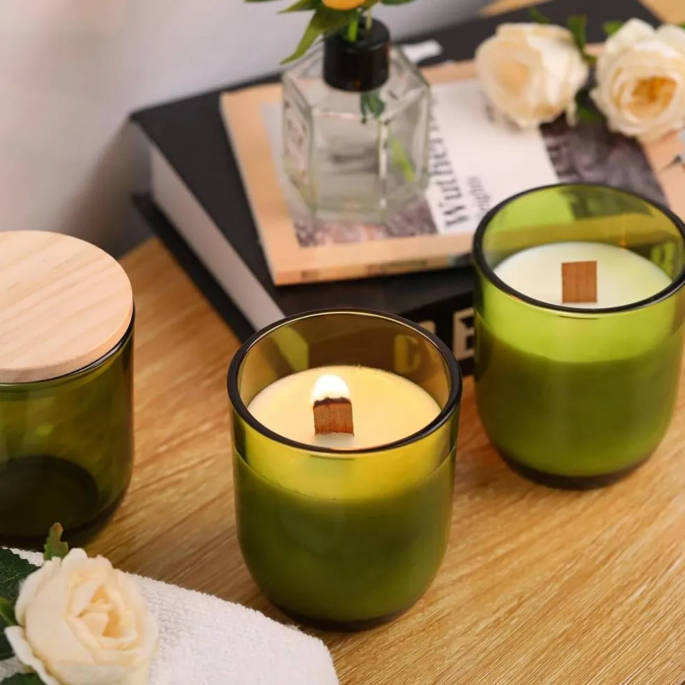 12-Pack 8oz Green Glass Candle Jars with Lids – Eco-Friendly, Bulk Candle Containers for Weddings & Candle Making