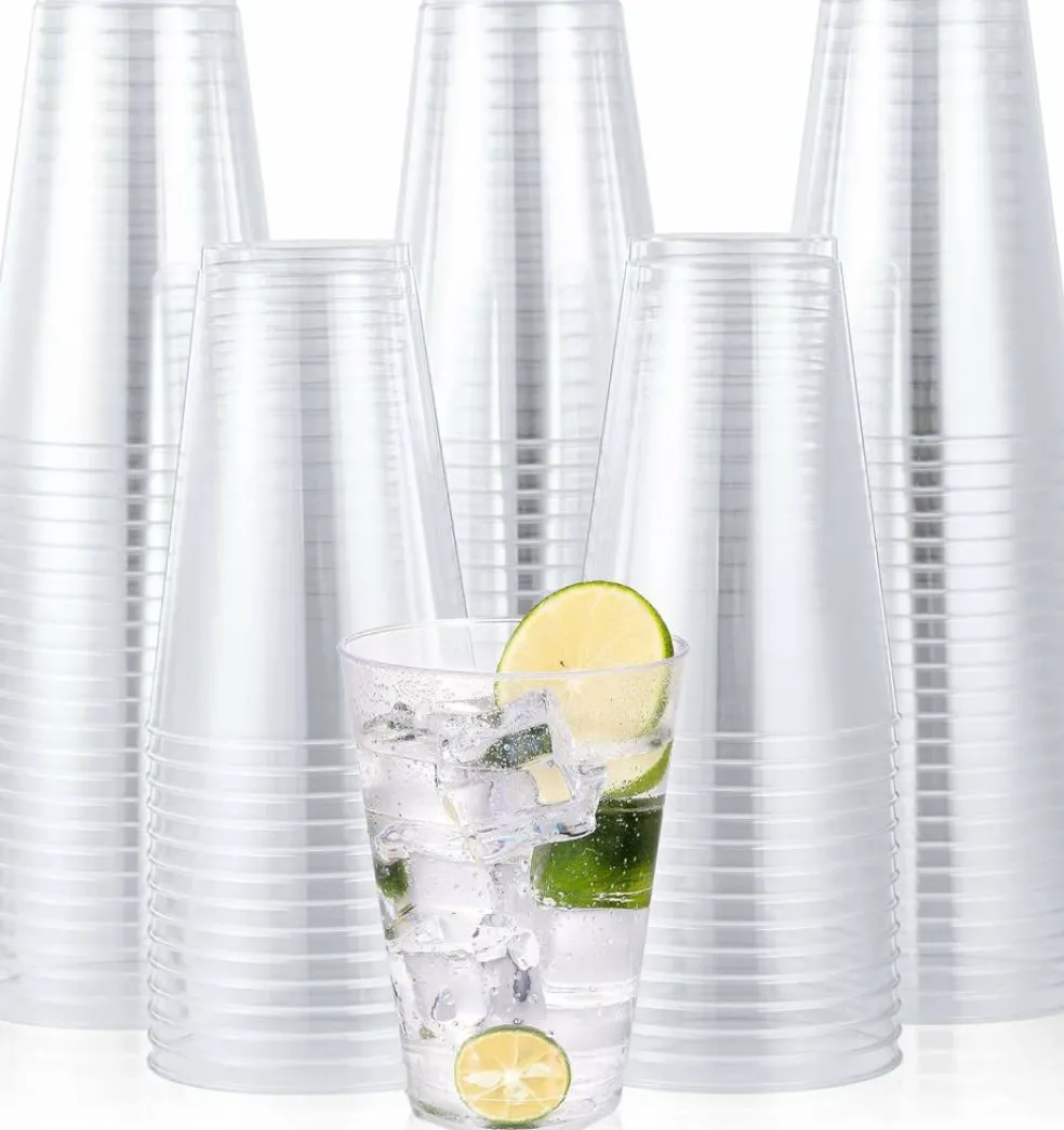 100 Pack 14 oz Plastic Cups - Disposable Heavy-duty Tumblers