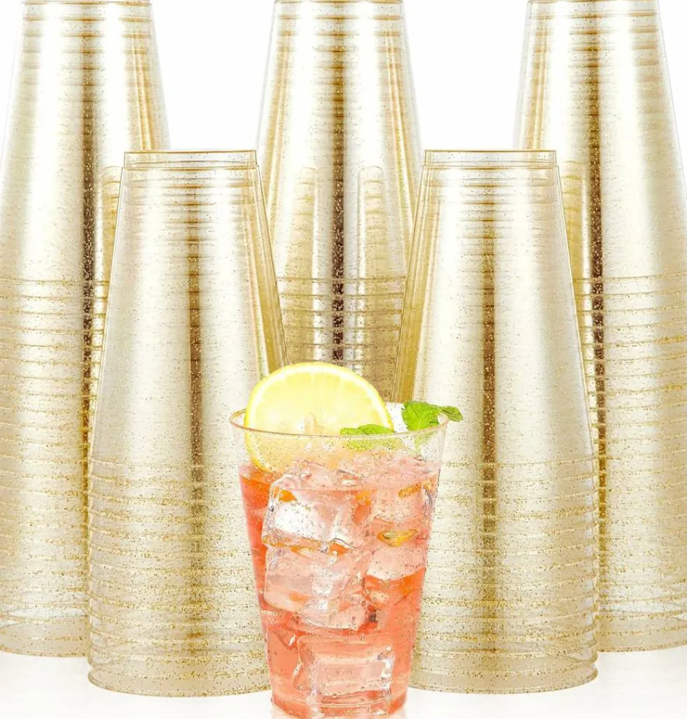 100 Pack 14 oz Plastic Cups - Disposable Heavy-duty Tumblers