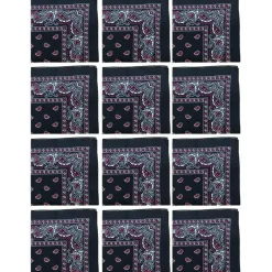 12 Pack Paisley Print Cotton Bandanas Dozen Reusable Scarf, Mask, Hair Tie