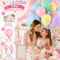 30 Pack Pastel Balloons 12 Inch, Macaron Pink Yellow Blue Purple Green Latex Confetti Balloons with Ribbon, Pastel Rainbow Party Decorations for Girls Birthday, Baby Shower, Princess, Spring, Easter