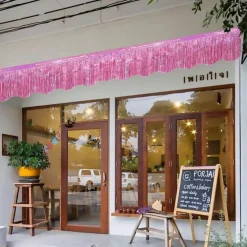 6 Pack Pink Foil Fringe Garland Birthday Party Decorations, 59Ft Metallic Tinsel Streamers Banner, Glitter Photo Booth Prop Table Skirt for Wedding Parade Float Gender Reveal Party Decor