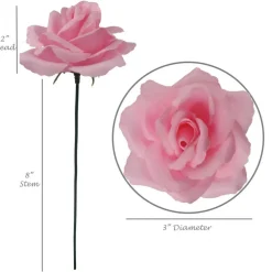 100-Pack 8" Pink Silk Rose Picks — Faux Flower Heads for Wedding Bouquets, Centerpieces, DIY Crafts & Bulk Event Decor | Floral Home