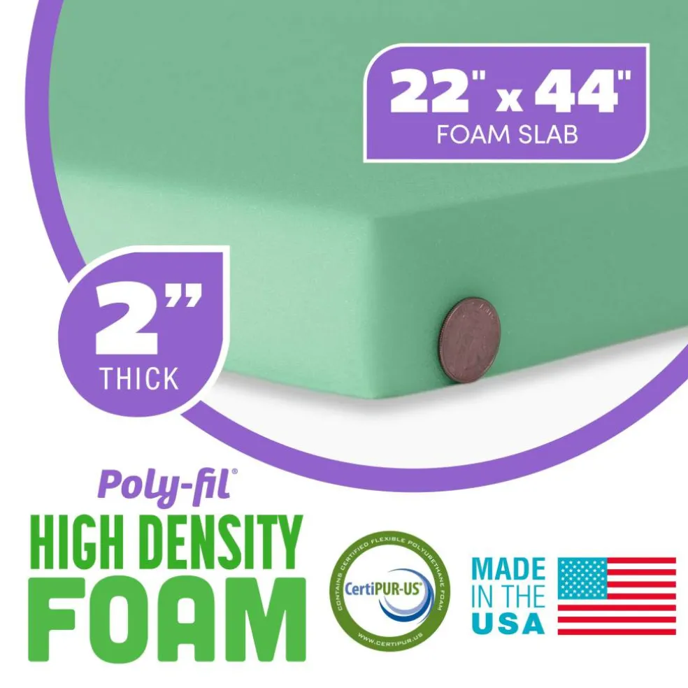 6 Pack: Poly-Fil® 2" High Density Foam, 22" x 44"