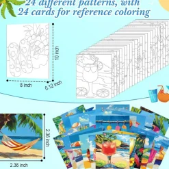 24 Pack Pre-Drawn Canvas Painting Kit for Adults, 8x10 Inch Hawaii Sip & Paint Bulk Set with Color Reference Cards, Pre-Printed Stretched Canvas Panels for Party, DIY Wall Art & Creative Events