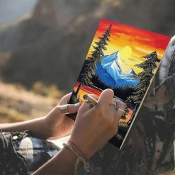 16 Pack Pre-Drawn Sunset Landscape Canvas Painting Kit, 8x10 Inch Sip & Paint DIY Stretched Canvas Set with Color Reference Cards for Adults Beginners, Party, Date Night & Creative Art Projects