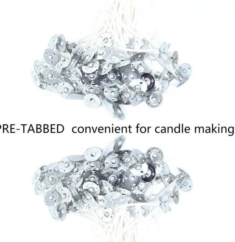 100-Pack Pre-Waxed Natural Cotton Candle Wicks with Sustainer Tabs (6")