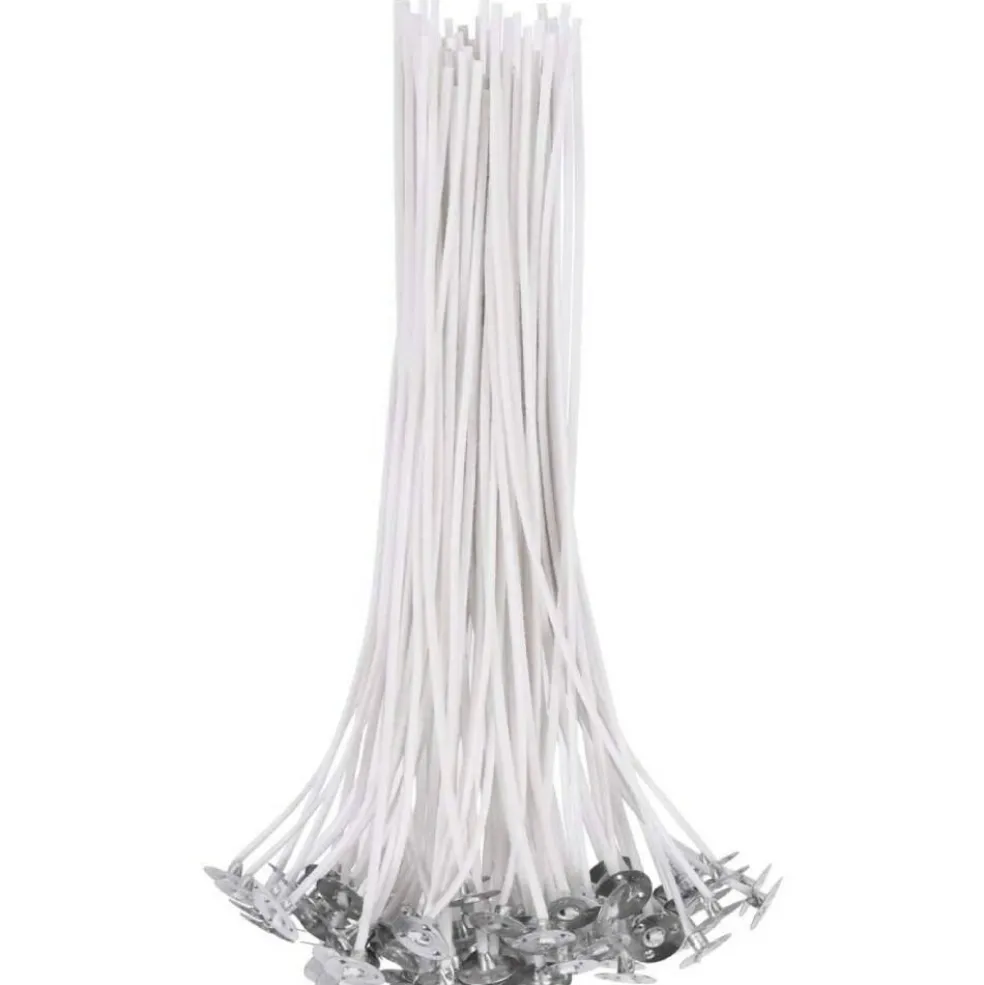 100-Pack Pre-Waxed Natural Cotton Candle Wicks with Sustainer Tabs (6")