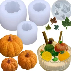 (4 Pack) Pumpkin Candle Molds with Leaf Mold(4PCS Pumpkin & Leaf Candle Molds)3 x 2 x 0.57 inches