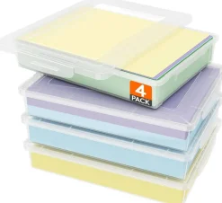 4 Pack 5 Qt Clear Storage Bins with Lids, Stackable Plastic File Boxes with Latching Covers, Document Organizer Containers for Paper, Photos, Crafts, Art Supplies, Office and School Storage