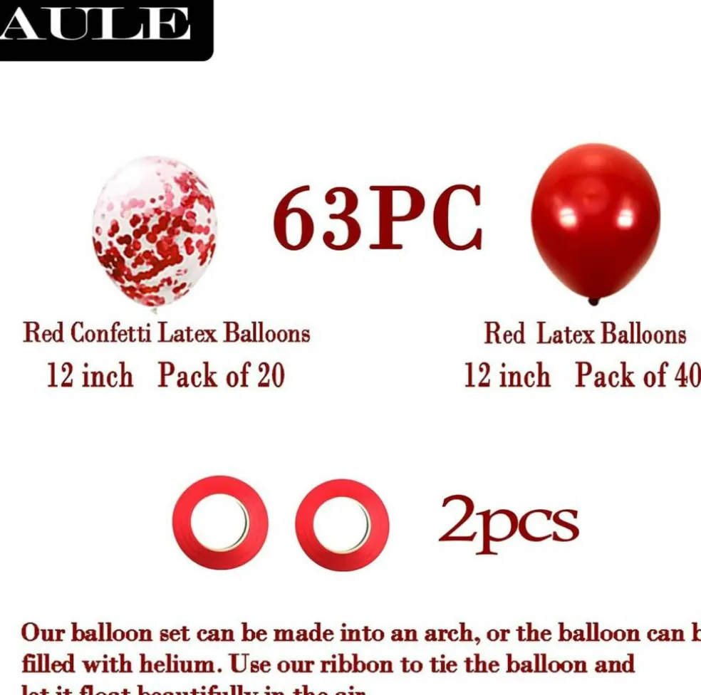 60 Pack Red Balloons with Red Confetti Balloons 12 Inch Premium Latex Balloon Kit with Red Ribbon and Balloon Strip for Christmas Valentine's Day Birthday Wedding Party Decorations
