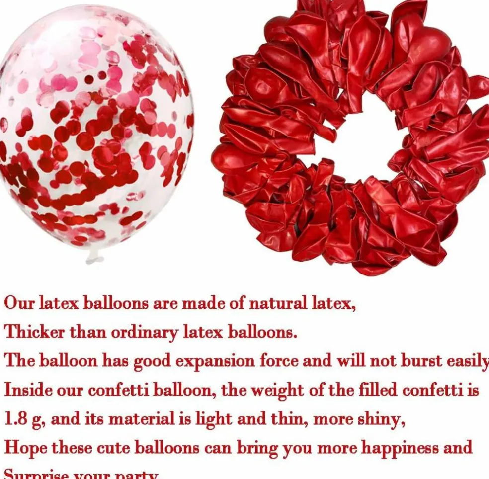 60 Pack Red Balloons with Red Confetti Balloons 12 Inch Premium Latex Balloon Kit with Red Ribbon and Balloon Strip for Christmas Valentine's Day Birthday Wedding Party Decorations
