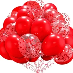 60 Pack Red Balloons with Red Confetti Balloons 12 Inch Premium Latex Balloon Kit with Red Ribbon and Balloon Strip for Christmas Valentine's Day Birthday Wedding Party Decorations