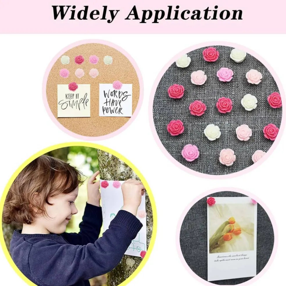 60-Pack Red Rose Decorative Pushpins – Gradient Flower Thumb Tacks for Cork Boards, Office, School, or Home Organization