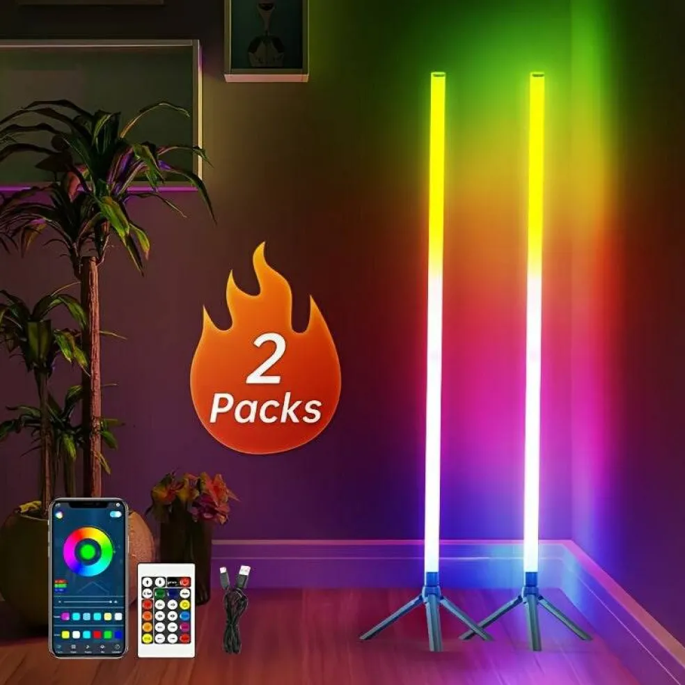 2 Pack RGB Floor Lamp Basic USB 5V LED Corner Lamp with App Control
