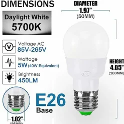 4 Pack RGB LED Light Bulb, Color Changing 40W Equivalent,5700K Daylight White, 450LM Dimmable 5W E26 Screw Base RGBW, Mood Light Bulb - 12 Color Choices - Timing Infrared Remote Control Included (4 Pack)