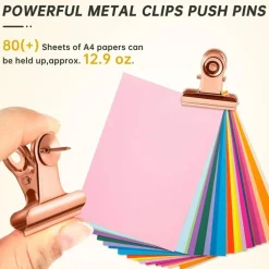 36-Pack Rose Gold Push Pin Clips, 30mm Metal Bulldog Clip Thumb Tacks with Clear Storage Box, Heavy-Duty Pin Clips for Cork Boards, Bulletin Boards, Photos, Notes, Cards & Wall Organization