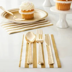 6 Packs: 120 ct. (720 total) Gold Hammered Plastic Cutlery Set by Celebrate It™