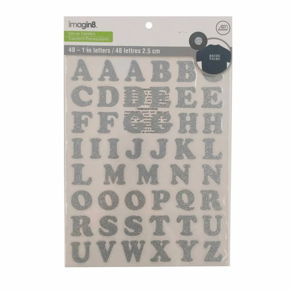 12 Packs: 48 ct. (576 total) 1" Iron-On Silver Glitter Letters by Imagin8™