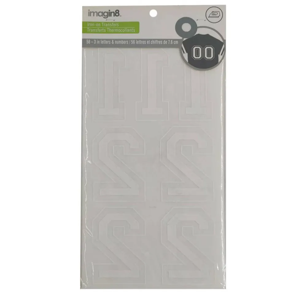 12 Packs: 56 ct. (672 total) 3" Iron-On White Flocked Collegiate Letters by Imagin8™