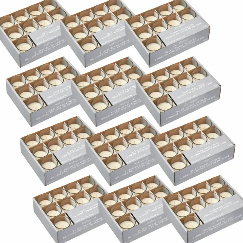 12 Packs: 12 ct. (144 total) Ivory Glass Votive Candles by Ashland® Basic Elements™