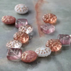 6 Packs: 13 ct. (78 total) Pink Starburst Czech Glass Diamond & Flat Round Bead Mix by Bead Landing™