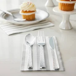 6 Packs: 120 ct. (720 total) Silver Hammered Plastic Cutlery Set by Celebrate It™