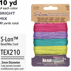 12 Packs: 4 ct. (48 total) The Beadsmith® S-Lon® 0.5mm Mixed Color Bead Cords