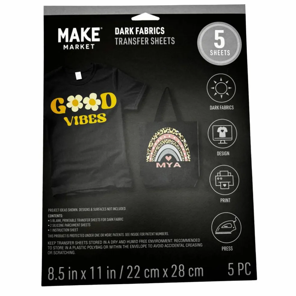 6 Packs: 5 ct. (30 total) 8.5" x 11" Dark Fabric Transfer Sheets by Make Market®