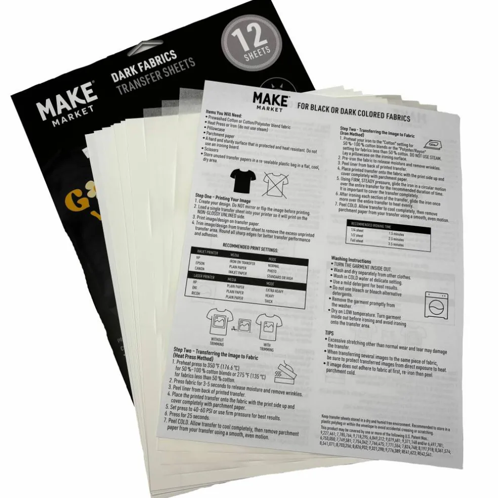 6 Packs: 12 ct. (72 total) 8.5" x 11" Dark Fabric Transfer Sheets by Make Market®