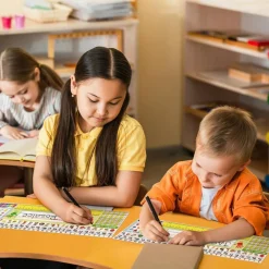 36 Pack Self Adhesive Name Tags for Classroom Student Desks Name Plates with Alphabet Number Chart Ruler Shapes Colors Learning Reference Labels 14.2 x 4 Inch Yellow