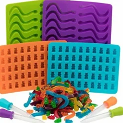4 Pack Set - XL Nonstick Trays with 2 Droppers for Chocolate, Ice Cubes and More - Makes 140 Candies - Non-Stick Trays, Holiday Gift for Kids