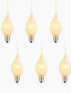 6 Pack Silicone Dipped C7 Light Bulbs, 5W E12 Candelabra Base Shatterproof Waterproof Flame Tip Candle Bulbs, 2200K Warm White Vintage Primitive Lights for Window Candles and Chandeliers