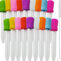 20-Pack Silicone & Plastic Liquid Droppers with Brush – Bulb Tip Eyedroppers for Candy, Oil, Gummy Making