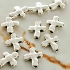12 Pack:  Silver Plated Wavy Metal Cross Beads, 13mm by Bead Landing™