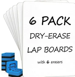 6 Pack Small White Board Dry Erase Boards Classroom Pack Mini White Boards 9"x12” Personal Whiteboards for Students Teachers School Supplies Lapboards l 6 Mini Whiteboard Erasers Included