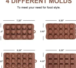 4 Packs Silicone Molds for Chocolate, Food Grade no-stick Baking, candy and butter Mold with different shape