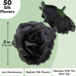 50 Pack Stemless Artificial Silk Roses