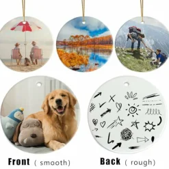 12 Pack Sublimation Ceramic Ornaments Sublimation Ornament Blanks Bulk Ceramic Discs Ornament for Heat Press Printing White Round Porcelain Ornament Personalized Xmas Tree Ornament (White)