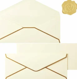 30 Pack Thick #10 Business Envelopes with Gold Border – 4 1/8 x 9 1/2 Inches, Cream Color, Standard Paper Envelopes with Stickers for Office, Letters, Checks, Invoices