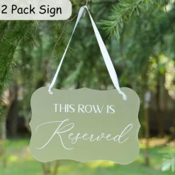 2 Pack This Row Is Reserved Acrylic Wedding Signs Frosted Reserved Seating Signs with White Satin Ribbons for Wedding Ceremony Chairs Pews Aisle Reception Decorations