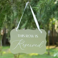2 Pack This Row Is Reserved Acrylic Wedding Signs Frosted Reserved Seating Signs with White Satin Ribbons for Wedding Ceremony Chairs Pews Aisle Reception Decorations