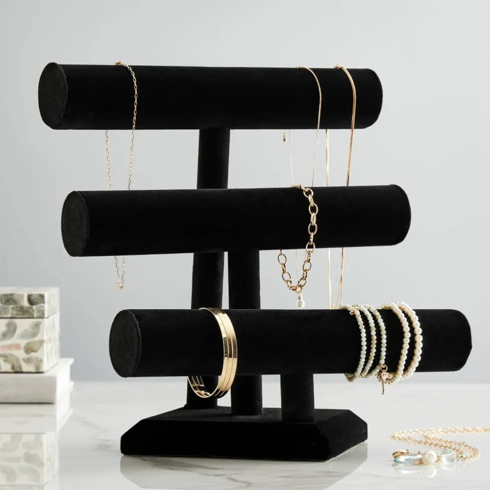 8 Pack: 12" Triple Bar Black Velvet Jewelry Stand by Bead Landing™