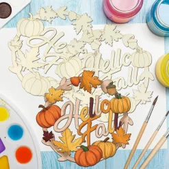 3 Pack Unfinished Wood Fall Wreaths – 11" Large Maple Leaf & Pumpkin Wooden Cutouts for Painting – DIY Autumn Front Door Signs & Hanging Holiday Ornaments