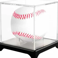 4 Pack UV Protected Baseball Display Case with Stackable Design - Clear Acrylic Box for Official Size Autograph Balls, Memorabilia Protector with Base