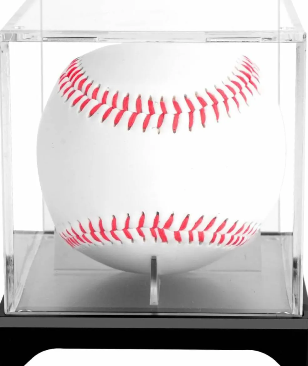 4 Pack UV Protected Baseball Display Case with Stackable Design - Clear Acrylic Box for Official Size Autograph Balls, Memorabilia Protector with Base