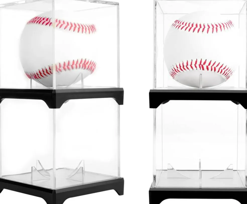 4 Pack UV Protected Baseball Display Case with Stackable Design - Clear Acrylic Box for Official Size Autograph Balls, Memorabilia Protector with Base