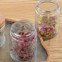 6 Pack Vintage Glass Storage Jars with Airtight Acacia Wooden Lids, 24 oz Food Storage Containers for Coffee, Sugar, Tea, Cookies, Candy, Pasta, Spices & Kitchen Pantry Organization