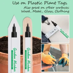 2-Pack Waterproof Garden Marker Pens, 0.8mm Medium Point Permanent Black Outdoor Plant Labeling Pens, Fade-Resistant Quick-Dry Ink for Plastic, Wood, Metal & Garden Tags