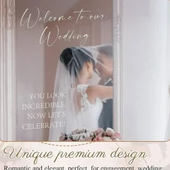 2 Pack Welcome to Our Wedding Mirror Decal White Removable Vinyl Lettering Sticker for Wedding Mirror Glass Window Welcome Sign Bridal Shower Engagement Reception Decorations